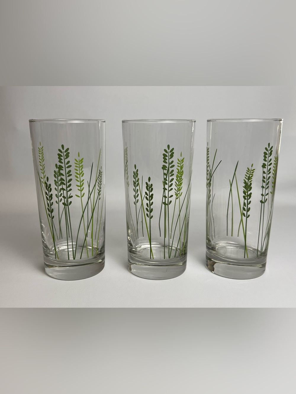 VTG Green Wheat Grass 6.5” Glasses MCM Set of 3
